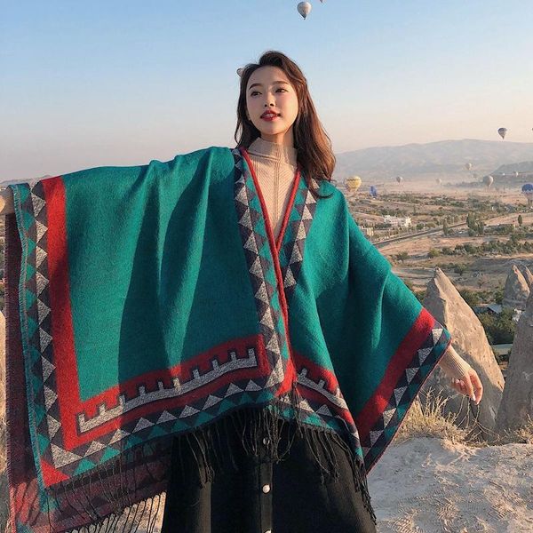 scarves autumn and wintautumn winter style cashmere big shawl women thickened warmth geometric split clan tassel cloak, Blue;gray
scarves autumn and wintautumn winter style cashmere big shawl women thickened warmth geometric split clan tassel cloak, Blue;gray