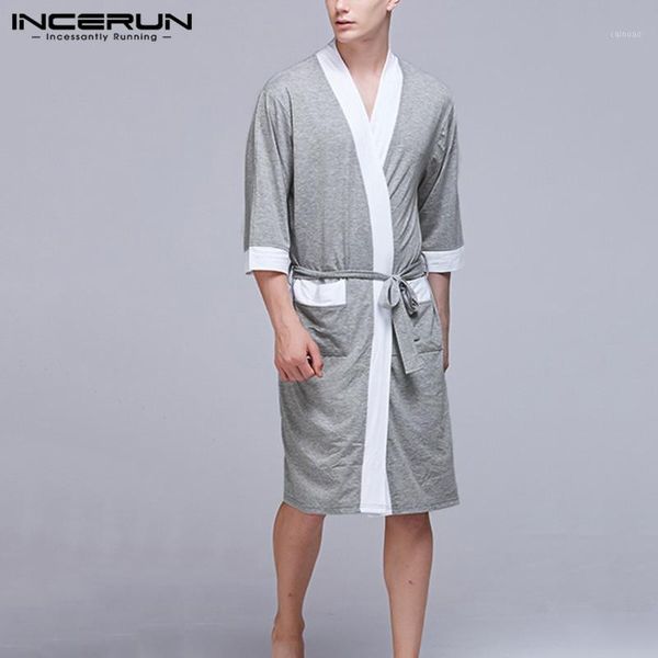 fashion men robes half sleeve leisure sleepwear pockets patchwork bathrobe summer soft men nightgown 2020 homewear s-5xl incerun1, Black;brown
fashion men robes half sleeve leisure sleepwear pockets patchwork bathrobe summer soft men nightgown 2020 homewear s-5xl incerun1, Black;brown