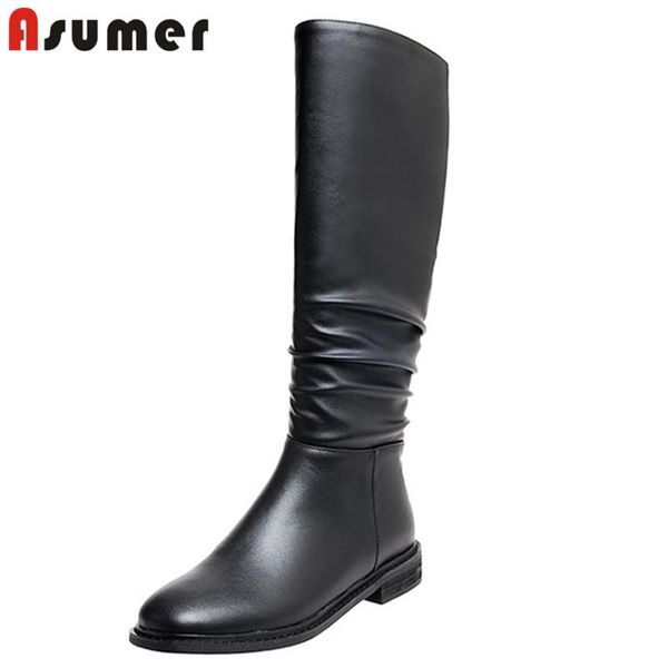 boots asumer 2021 genuine leather +pu knee high women pleated zipper autumn winter low heel casual shoes, Black
boots asumer 2021 genuine leather +pu knee high women pleated zipper autumn winter low heel casual shoes, Black