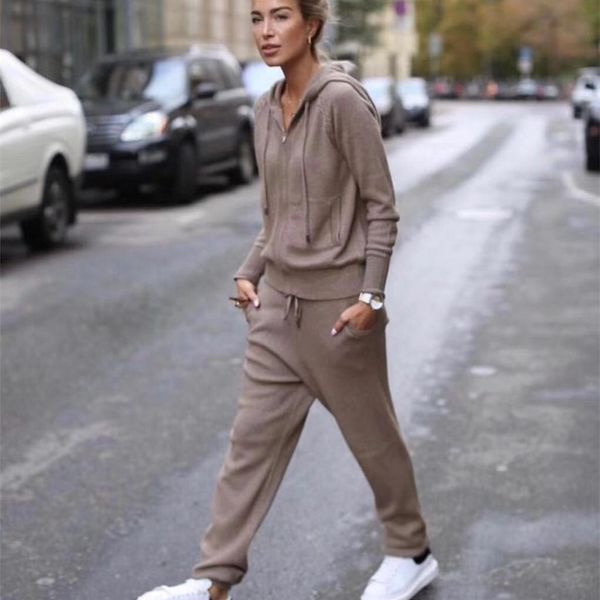 women's two piece pants time-limited wool full winter new cashmere women's casual hooded sweater knit trousers suit female zipper, White
women's two piece pants time-limited wool full winter new cashmere women's casual hooded sweater knit trousers suit female zipper, White