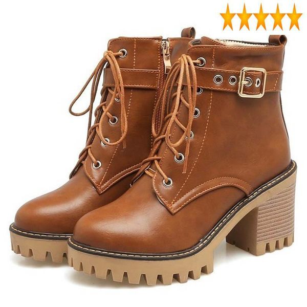 fashion block new buckle lace up comfortable for women pu leather high heel shoes boots punk round toe brown, Black
fashion block new buckle lace up comfortable for women pu leather high heel shoes boots punk round toe brown, Black