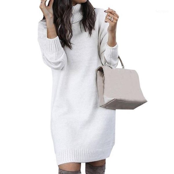 women's solid color turtleneck long sleeve casual loose knitted sweater dress casual warm autumn women's sweater1, White;black
women's solid color turtleneck long sleeve casual loose knitted sweater dress casual warm autumn women's sweater1, White;black