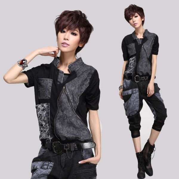 loose sleeve women's summer thin short denim patchwork mh personalized avant-garde t-shirt trend, Black;gray
loose sleeve women's summer thin short denim patchwork mh personalized avant-garde t-shirt trend, Black;gray