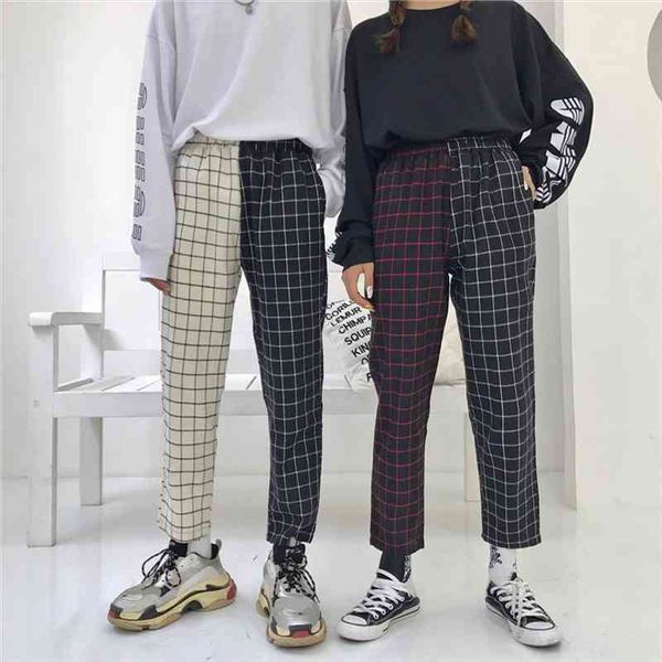 harajuku pants patchwork plaid pant women drawstring elastic waist straight trouser autumn fashion outwear, Black;white
harajuku pants patchwork plaid pant women drawstring elastic waist straight trouser autumn fashion outwear, Black;white