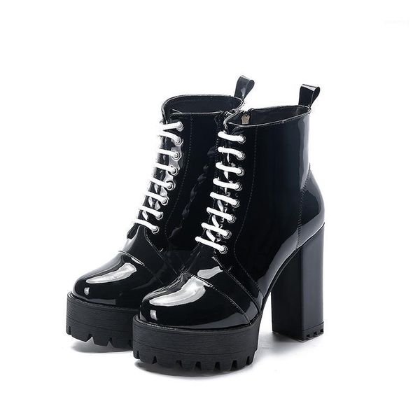 boots women stylish pointed toe high heels chunky patent leather skipproof ankle super lace up black c3041
boots women stylish pointed toe high heels chunky patent leather skipproof ankle super lace up black c3041