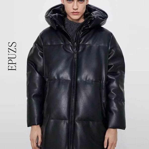 winter coat hooded padded pu parka women faux leather down jacket female loose zipper overcoat casual warm long coats 201027, Black
winter coat hooded padded pu parka women faux leather down jacket female loose zipper overcoat casual warm long coats 201027, Black