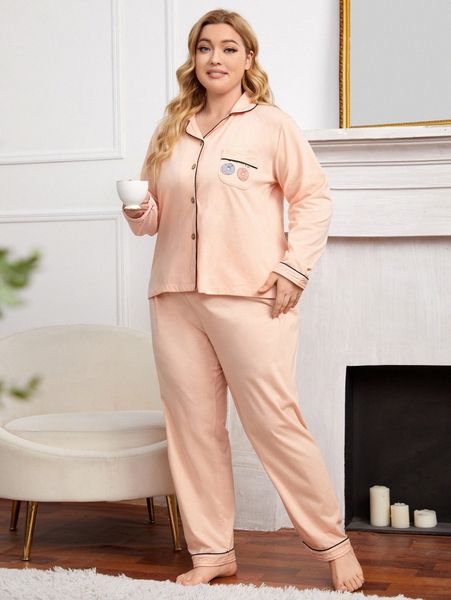 plus doughnut & slogan graphic contrast piping pj set a67o#, Black;white
plus doughnut & slogan graphic contrast piping pj set a67o#, Black;white