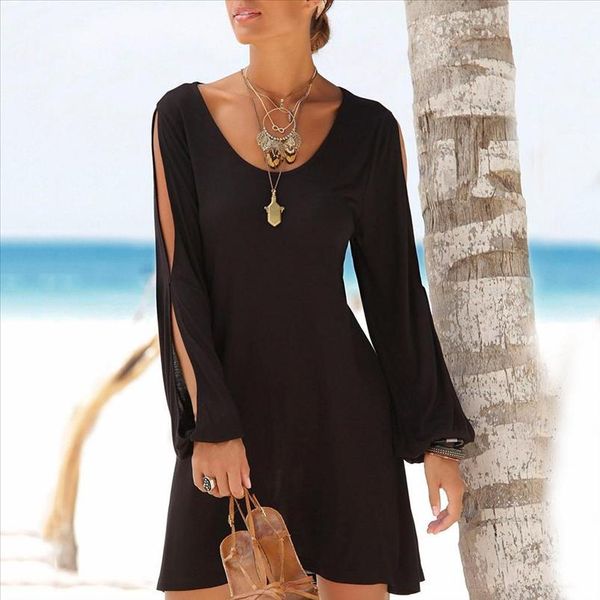 women summer breathable ployster beach cold shoulder long sleeve u neck mini dress solid color loose blouse, Black;gray
women summer breathable ployster beach cold shoulder long sleeve u neck mini dress solid color loose blouse, Black;gray