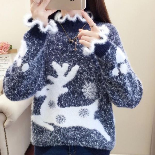 marine sweater sweet deer turtleneck thick 2020 winter clothes from soft english women stylehigh collar ladies pullovers, White;black
marine sweater sweet deer turtleneck thick 2020 winter clothes from soft english women stylehigh collar ladies pullovers, White;black