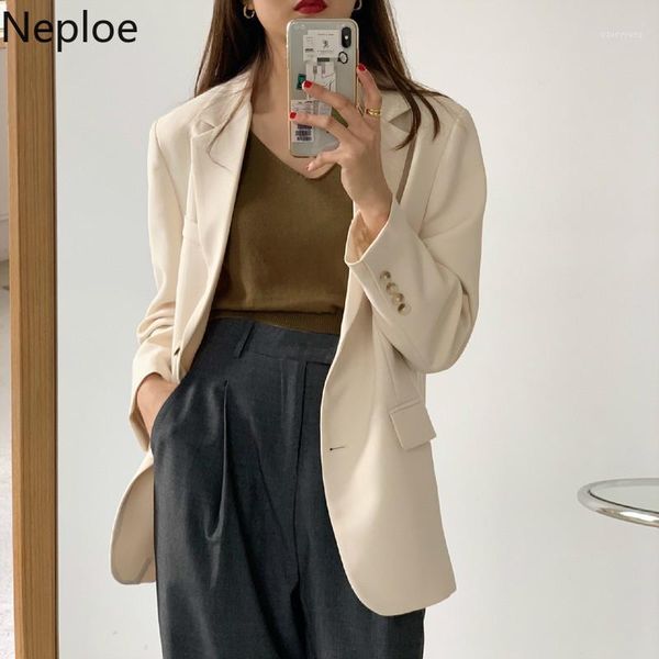 women's suits & blazers neploe blazer women spring 2021 korean chic solid notched collar long sleeve office lady coat loose casual fema, White;black
women's suits & blazers neploe blazer women spring 2021 korean chic solid notched collar long sleeve office lady coat loose casual fema, White;black