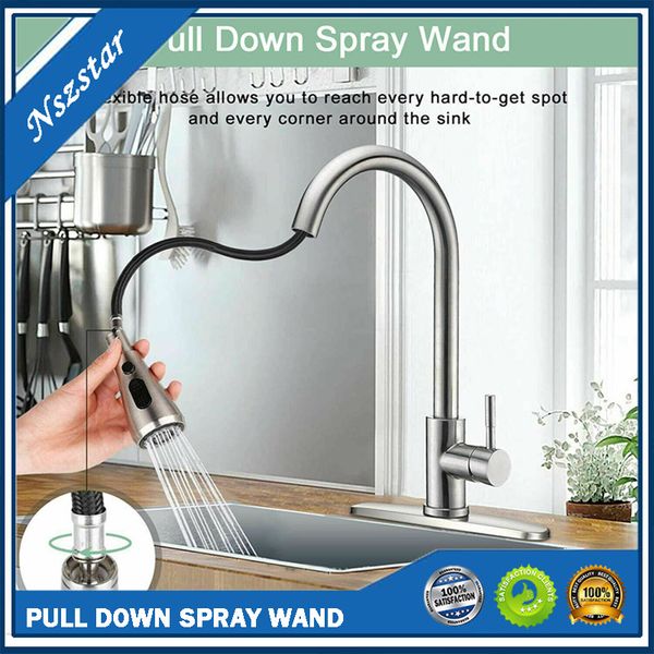 304 stainless steel brushed nickel kitchen pull down faucet with 3 hole cover plate and pull out spryer dhl ing
304 stainless steel brushed nickel kitchen pull down faucet with 3 hole cover plate and pull out spryer dhl ing