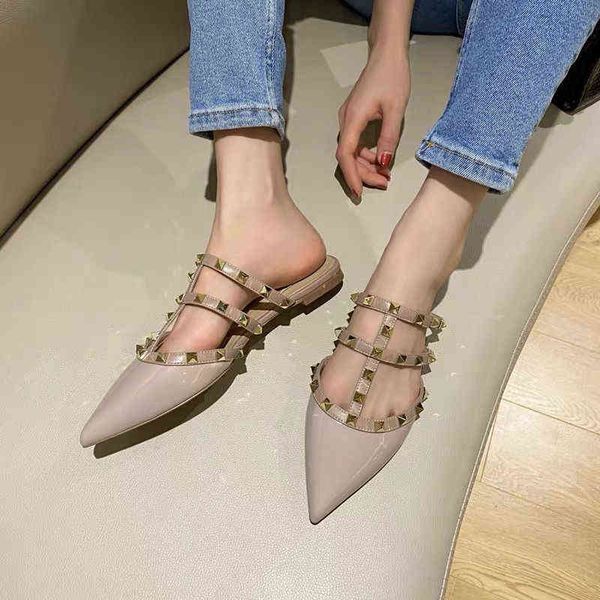 luxury designer women's shoes 2021 spring and summer baotou flat shoes, half wear net red rivets, versatile pointed willow nails, cool, Black
luxury designer women's shoes 2021 spring and summer baotou flat shoes, half wear net red rivets, versatile pointed willow nails, cool, Black