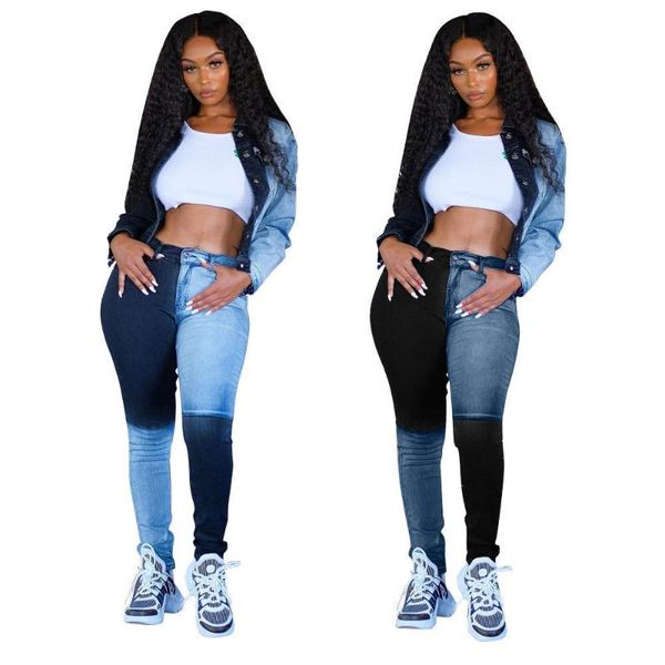 woman jeans contrast color panelled vintage denim trousers mid waist slim streetwear pencil pants, Blue
woman jeans contrast color panelled vintage denim trousers mid waist slim streetwear pencil pants, Blue