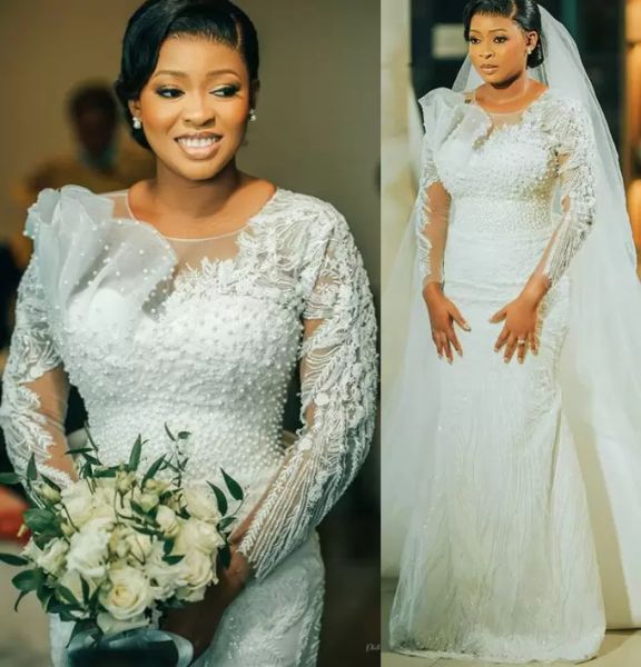 gorgeous plus size mermaid wedding dresses bridal gown 3/4 long sleeves beaded pearls crystals sweep train satin custom made 2022 vestido de, White
gorgeous plus size mermaid wedding dresses bridal gown 3/4 long sleeves beaded pearls crystals sweep train satin custom made 2022 vestido de, White