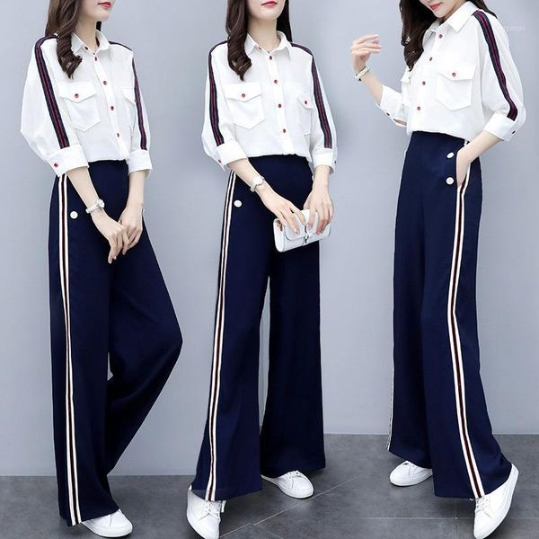 2019 new spring summer fashion women's sets color block 3/4 sleeve blouses + wide leg long trousers casual female suits1, White
2019 new spring summer fashion women's sets color block 3/4 sleeve blouses + wide leg long trousers casual female suits1, White