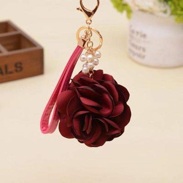 12pcs Dozen Whole Sale Leather Strap Rose Flower Keychain Bag Pendant Car Ornaments Charm For Women Buckle Key Ring Eh590 C H Sqcphd