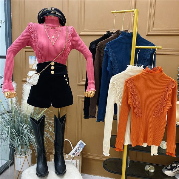 knit sweater women 2020 autumn and winter new temperament slim bottoming shirt lace ruffled half turtleneck sweater h1211, White;black
knit sweater women 2020 autumn and winter new temperament slim bottoming shirt lace ruffled half turtleneck sweater h1211, White;black