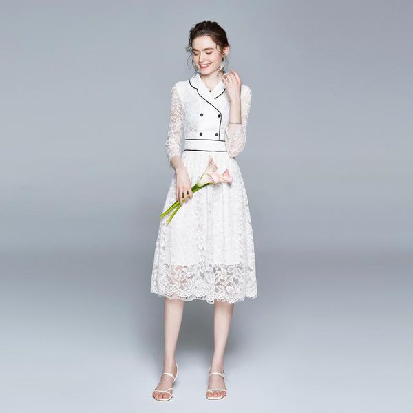 banulin fashion designer runway dress spring summer women's notched collar white lace embroidery midi dresses high quality, Black;gray
banulin fashion designer runway dress spring summer women's notched collar white lace embroidery midi dresses high quality, Black;gray