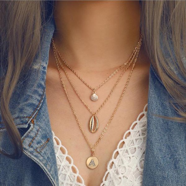 pendant necklaces three layers necklace alloy diecast shell conch letter a setting gold color plated for women gift, Silver
pendant necklaces three layers necklace alloy diecast shell conch letter a setting gold color plated for women gift, Silver