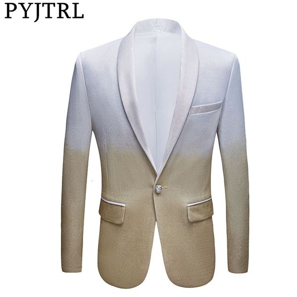 pyjtrl mens fashion gradient color shiny gold silver slim fit blazer stage singers suit jacket wedding groom prom tuxedo costume 201104, White;black
pyjtrl mens fashion gradient color shiny gold silver slim fit blazer stage singers suit jacket wedding groom prom tuxedo costume 201104, White;black