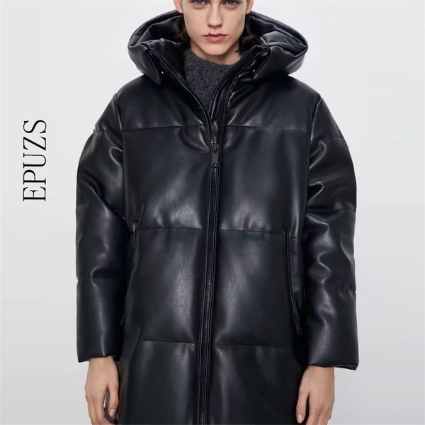 winter coat hooded padded pu parka women faux leather down jacket female loose zipper overcoat casual warm long coats 201214, Black
winter coat hooded padded pu parka women faux leather down jacket female loose zipper overcoat casual warm long coats 201214, Black