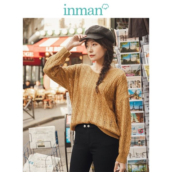 

inman spring autumn elegant v-neck lace literary women pullover 201017, White;black