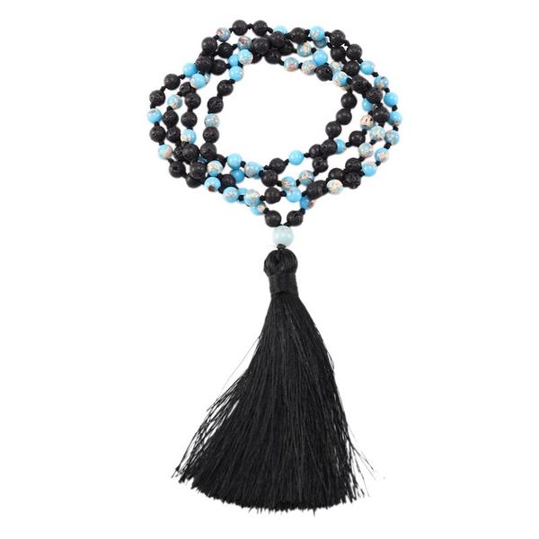 women beads necklace 6mm natural rock tassel necklace yoga, Silver 
women beads necklace 6mm natural rock tassel necklace yoga, Silver