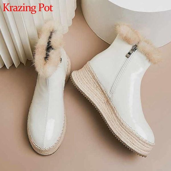 krazing pot super warm plush genuine leather snow boots round toe high heels thick bottom women winter platform ankle boots l35, Black
krazing pot super warm plush genuine leather snow boots round toe high heels thick bottom women winter platform ankle boots l35, Black