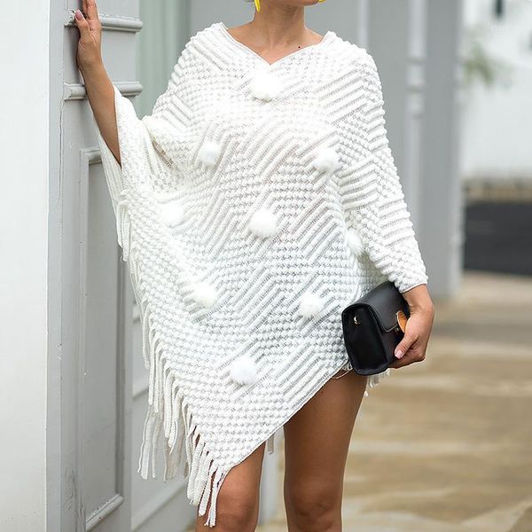 new autumn winter loose women casual long sleeve irregular hem tassel hairball shawl sweater female solid cape sweater1, White;black 
new autumn winter loose women casual long sleeve irregular hem tassel hairball shawl sweater female solid cape sweater1, White;black
