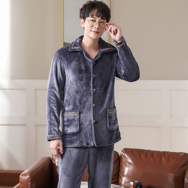 2020 winter thicken warm soft flannel pajamas sets for men long sleeve solid color sleepwear loungewear homewear home clothes lj201113, Black;brown
2020 winter thicken warm soft flannel pajamas sets for men long sleeve solid color sleepwear loungewear homewear home clothes lj201113, Black;brown