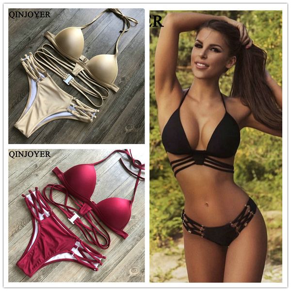 string set halter swimsuit backless bathing suit women solid black bikini brazilian biquini push up swimwear y200319, White;black
string set halter swimsuit backless bathing suit women solid black bikini brazilian biquini push up swimwear y200319, White;black