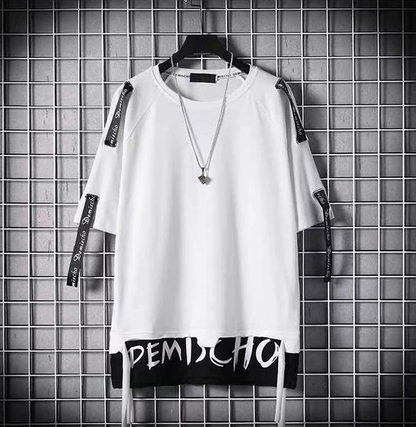 short sleeve t-shirt summer new korean fashion hip hop fake two pieces of clothing youth handsome personality men's wear, White;black
short sleeve t-shirt summer new korean fashion hip hop fake two pieces of clothing youth handsome personality men's wear, White;black