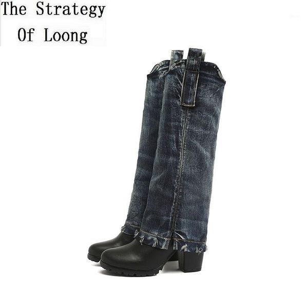 boots spring autumn retro think heels denim genuine leather women long stretch ladies knee-high cowboy botas 202111021, Black
boots spring autumn retro think heels denim genuine leather women long stretch ladies knee-high cowboy botas 202111021, Black
