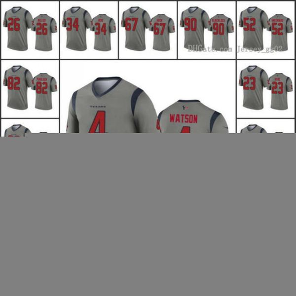 хьюстон техасцы мужчины # 4 deshaun watson 71 tytus howard 99 j.j. ватт женщины молодежи нфл на заказ серая перевернутая легенда джерси, Black;red 
хьюстон техасцы мужчины # 4 deshaun watson 71 tytus howard 99 j.j. ватт женщины молодежи нфл на заказ серая перевернутая легенда джерси, Black;red