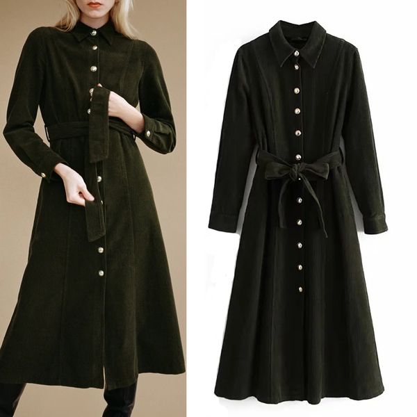 2021 new green corduroy shirt women long sleeve collared midi dress woman belt a-line autumn winter elegant ladies dresses tq4r, Black;gray
2021 new green corduroy shirt women long sleeve collared midi dress woman belt a-line autumn winter elegant ladies dresses tq4r, Black;gray
