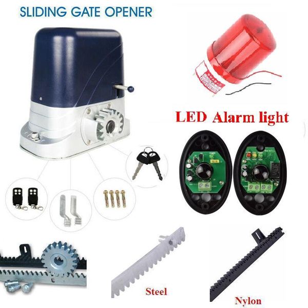110v/220v 800kgs electric gate motor 2 remote control sliding gate opener 4m 5m 6m racks 1 pcell 1 lamp
110v/220v 800kgs electric gate motor 2 remote control sliding gate opener 4m 5m 6m racks 1 pcell 1 lamp