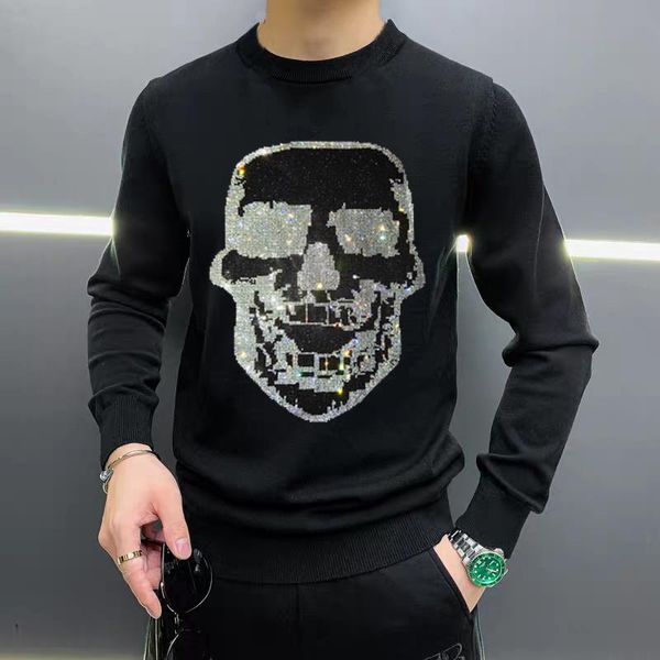 men's sweaters oversized luxury street rhinestone skull design sweater fashion slim pullover, White;black
men's sweaters oversized luxury street rhinestone skull design sweater fashion slim pullover, White;black