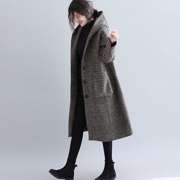 women's wool & blends 2021 vintage autumn winter plaid woolen coats large size loose hooded long coat women jackets female outerwear rh, Black
women's wool & blends 2021 vintage autumn winter plaid woolen coats large size loose hooded long coat women jackets female outerwear rh, Black