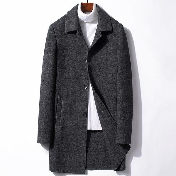 men's wool & blends winter medium long woolen overcoat with down liner double-sided jacket, Black 
men's wool & blends winter medium long woolen overcoat with down liner double-sided jacket, Black
