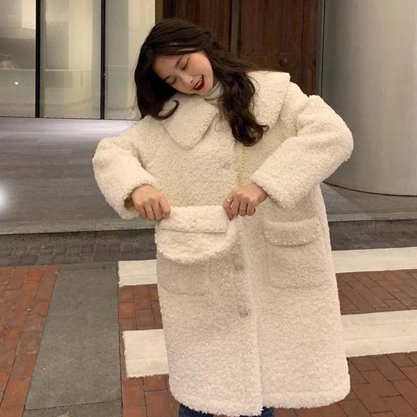 women's fur & faux kawaii sweet doll collar beaded lamb wool sweater padded jacket women korean loose autumn winter single-breasted plu, Black
women's fur & faux kawaii sweet doll collar beaded lamb wool sweater padded jacket women korean loose autumn winter single-breasted plu, Black