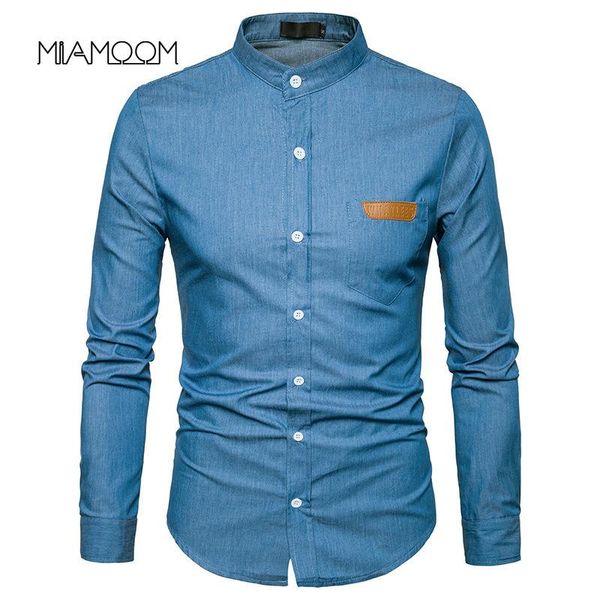 men's casual shirts miamoom mens dress european size pocket matching henry collar denim shirt with long sleeves, White;black
men's casual shirts miamoom mens dress european size pocket matching henry collar denim shirt with long sleeves, White;black