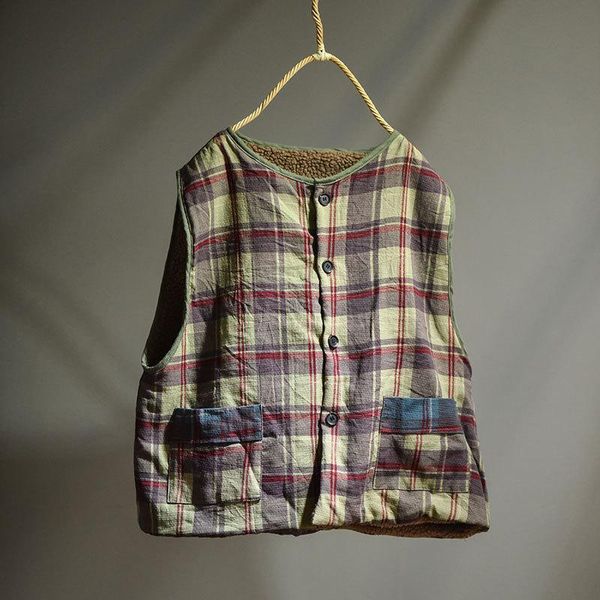 women loose fleece vest ladies vintage cotton sleeveless waistcoat female 2021 autumn spring plaid vests, Black;white
women loose fleece vest ladies vintage cotton sleeveless waistcoat female 2021 autumn spring plaid vests, Black;white