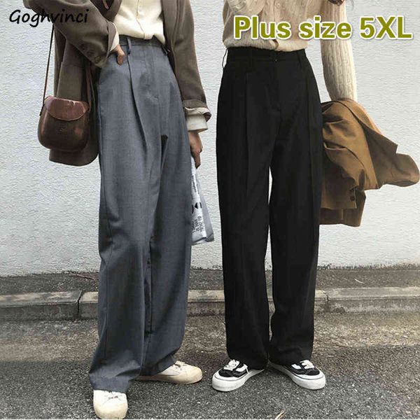 women solid simple high waist straight casual pants plus size 5xl streetwear ladies loose suit trousers pocket full length teens y220307, Black;white
women solid simple high waist straight casual pants plus size 5xl streetwear ladies loose suit trousers pocket full length teens y220307, Black;white