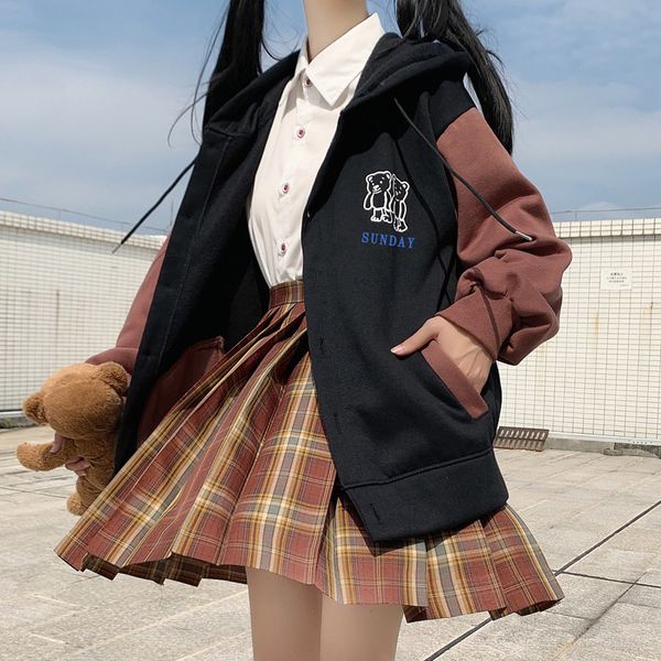 hooded cardigan sweater plush thickened women's loose korean version versatile sweet college style color matching student coat 00lh, Black
hooded cardigan sweater plush thickened women's loose korean version versatile sweet college style color matching student coat 00lh, Black