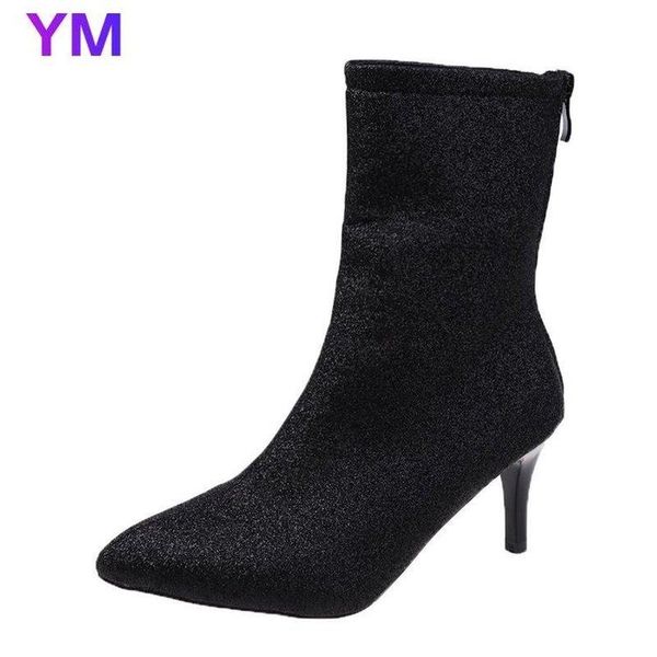 women sock boots pointed toe elastic high slip on heel ankle pumps stiletto botas zapatos de mujer bling shoes high boots, Black
women sock boots pointed toe elastic high slip on heel ankle pumps stiletto botas zapatos de mujer bling shoes high boots, Black