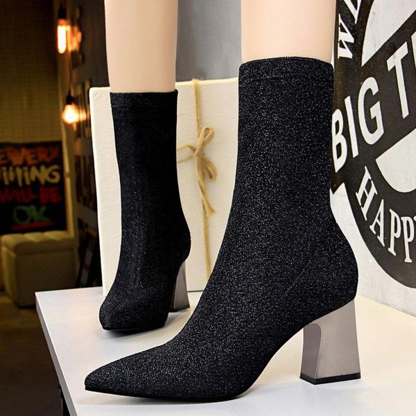 women boots pointed toe stretch knitting sock boots women metal high heel autumn winter ladies ankle booties, Black
women boots pointed toe stretch knitting sock boots women metal high heel autumn winter ladies ankle booties, Black
