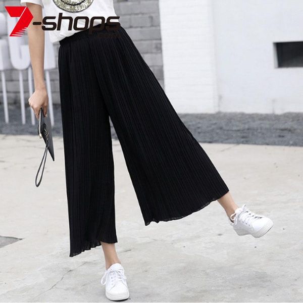 aecu women pant pleated wide leg solid color pant female high waist thin chiffon plus size casual ladies culottes trousers, Black;white
aecu women pant pleated wide leg solid color pant female high waist thin chiffon plus size casual ladies culottes trousers, Black;white