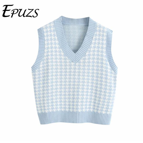autumn blue plaid knitted sweater women v neck sleeveless vest pullovers loose female waistcoat sweater 2020 c1120, White;black
autumn blue plaid knitted sweater women v neck sleeveless vest pullovers loose female waistcoat sweater 2020 c1120, White;black