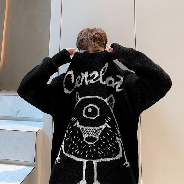 harajuku autumn winter men's sweater cartoon jacquard men's sweater thick slack high street 2020, White;black
harajuku autumn winter men's sweater cartoon jacquard men's sweater thick slack high street 2020, White;black