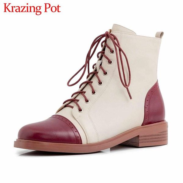 krazing pot british style mixed colors genuine leather boots lace up round toe med heels winter women sweet zip ankle boots l68, Black
krazing pot british style mixed colors genuine leather boots lace up round toe med heels winter women sweet zip ankle boots l68, Black